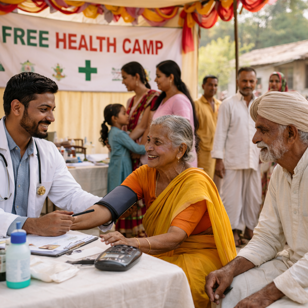 स्वास्थ्य शिविर में डॉक्टर की देखभाल