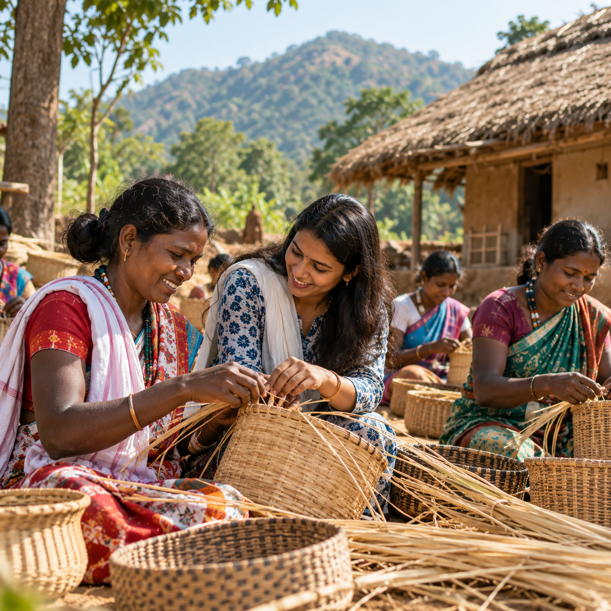 community basket weaving in a mountain village