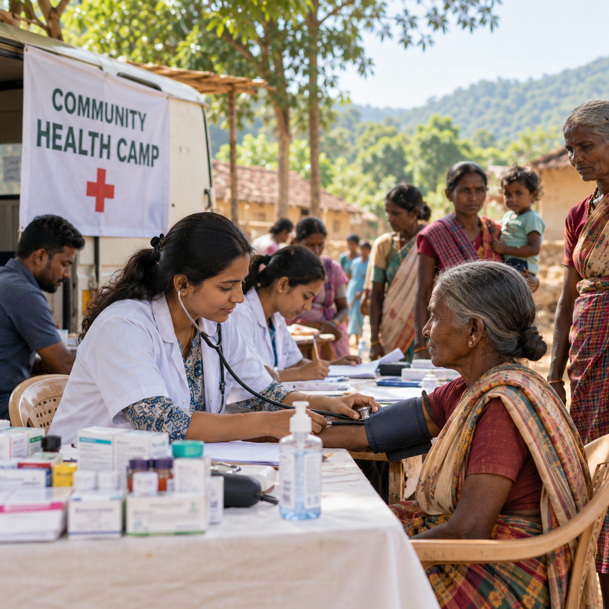 community health camp under the trees